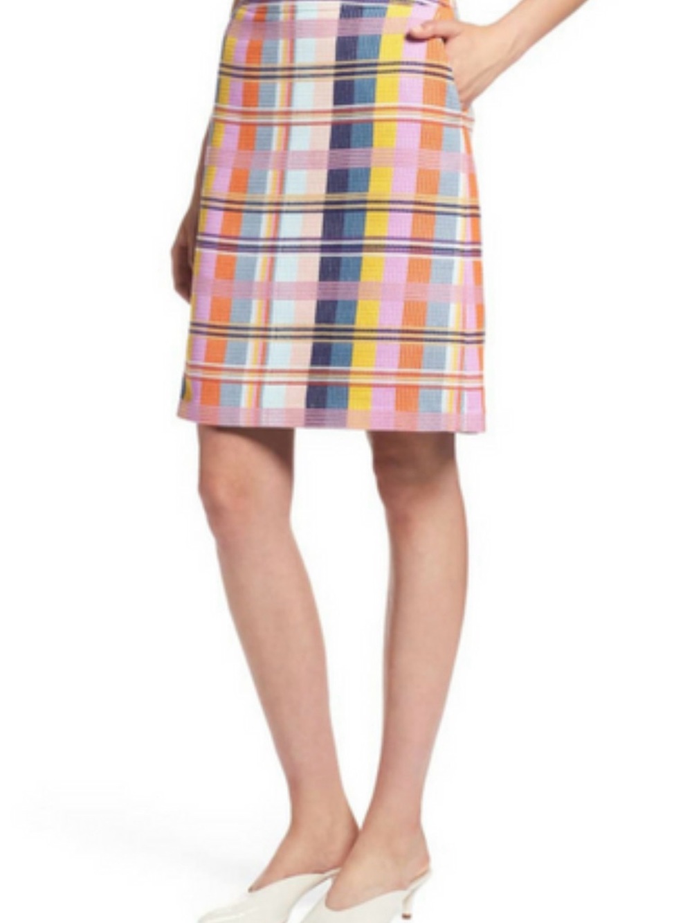 Halogen Plaid Pencil Skirt in Pink, Yellow & Blue